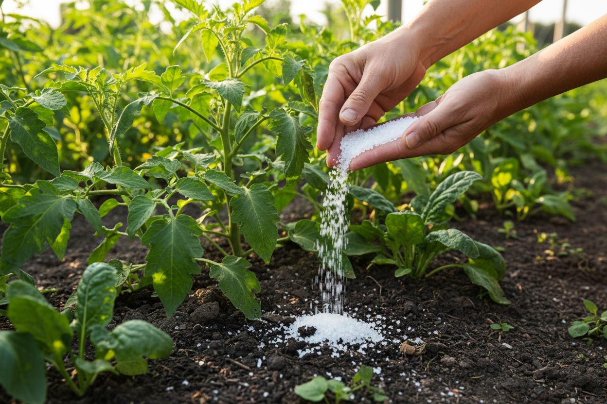 empsom salt organic fertilizer applying vegetable garden