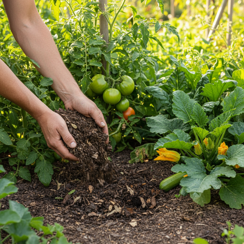 vegetable organic fertilizer for vegetable while applying in the garden