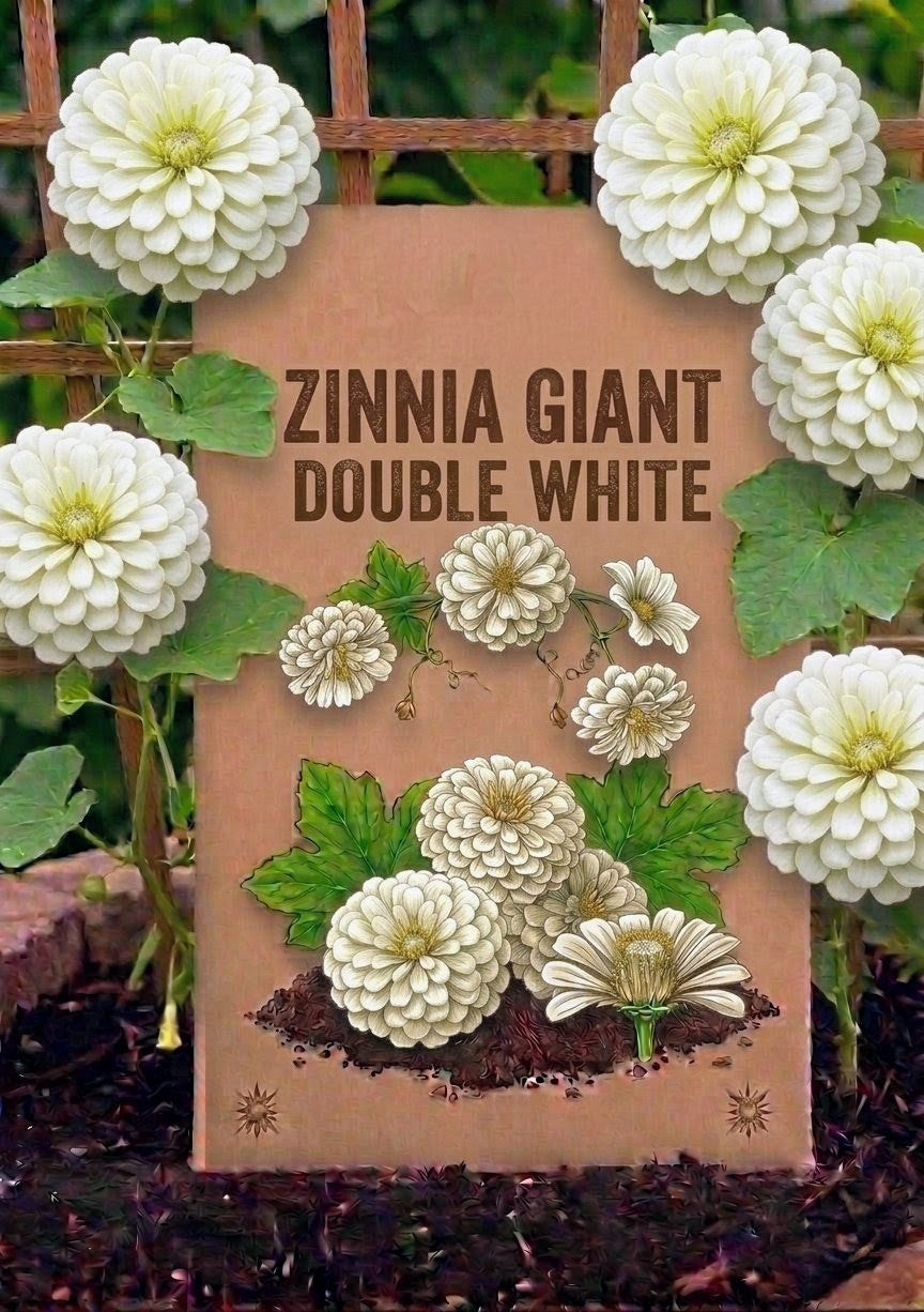 Zinnia Giant Double White